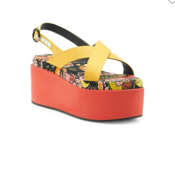 LA DoubleJ Yellow Floral Platform Sandals - Picture 1 of 8